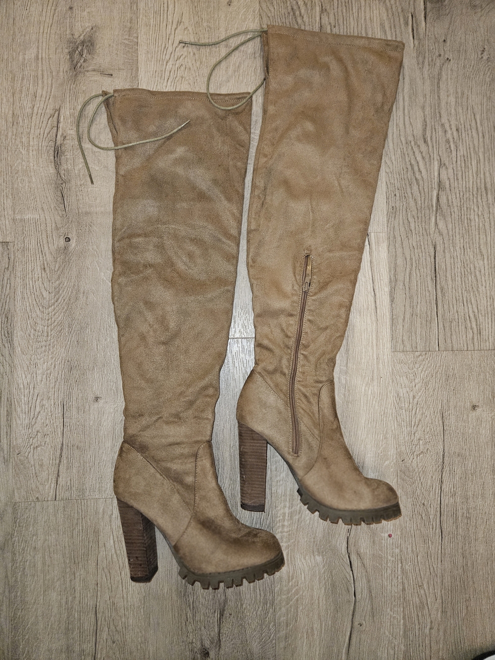Charlotte Russe Suede-Like Tan Over-the-Knee Lug Heel Boots